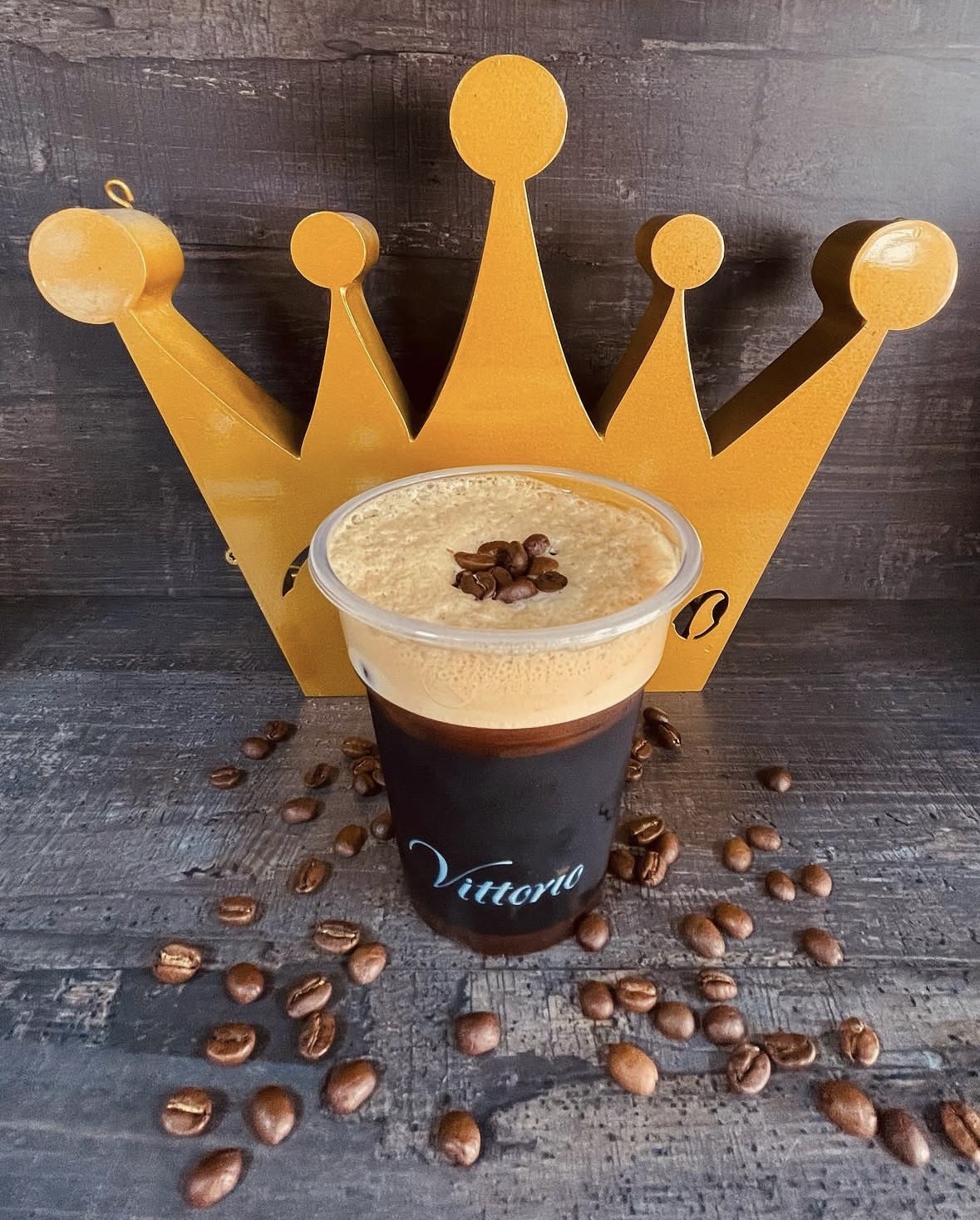 Freddo espresso topped with crema served at Chrysanthou Coffee in Alethriko